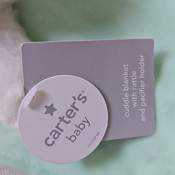 NWT CARTER'S Baby Lamb Green Cuddle Blanket With Rattle & Pacifier Holder - Picture 5 of 10